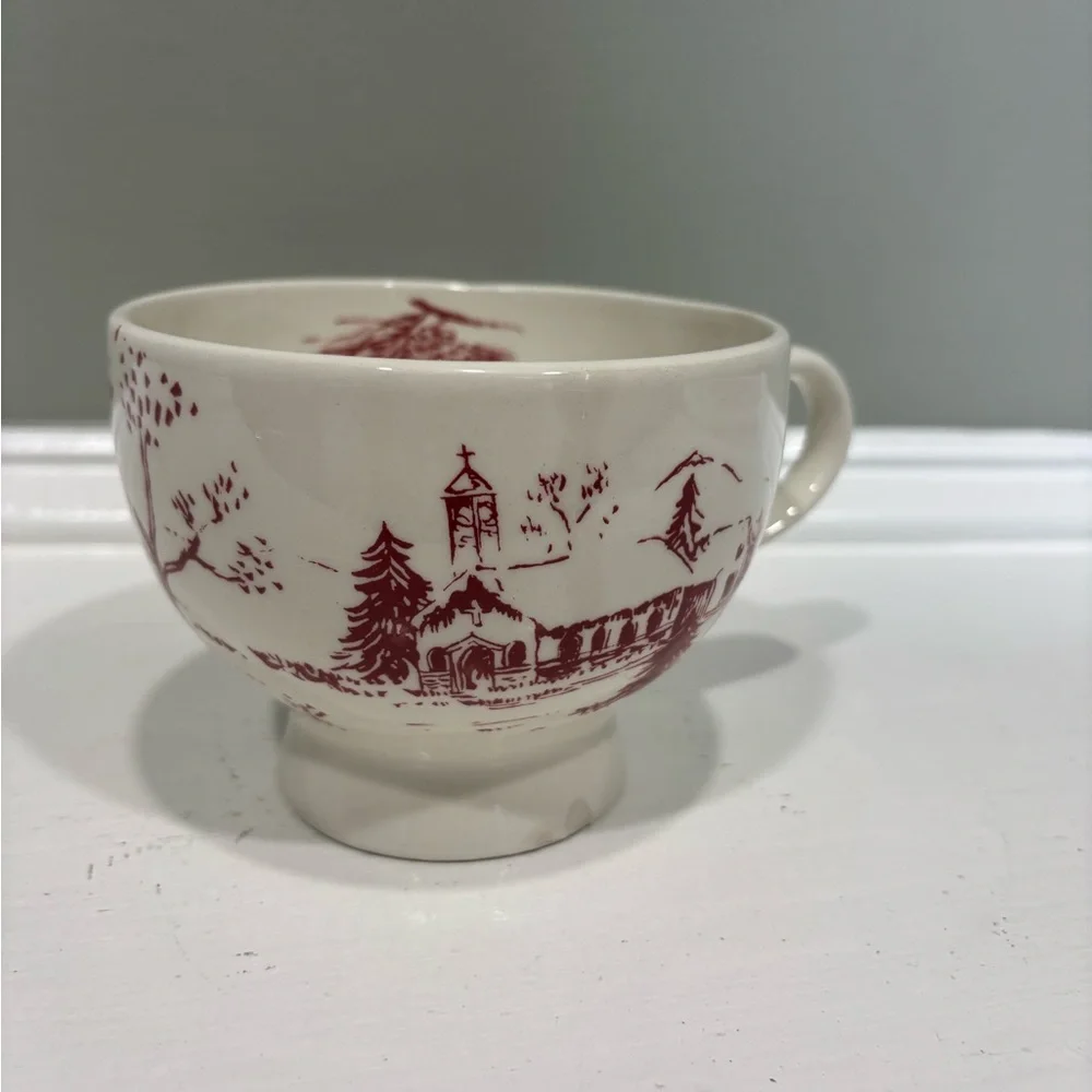 Anthropologie Christmas Toile Holiday Mug Red/White Scenic Teacup - Picture 1 of 7